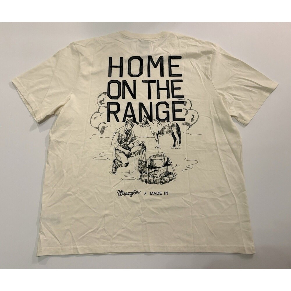 Wrangler x Made In Colab Tee Shirt Off White Cotton Men’s XL Home On The Range